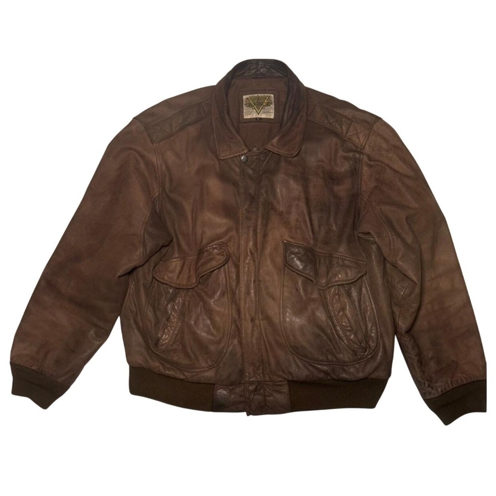 Vintage Phase 2 Leather Bomber Jacket Mens XL Brown Distressed Streetwear